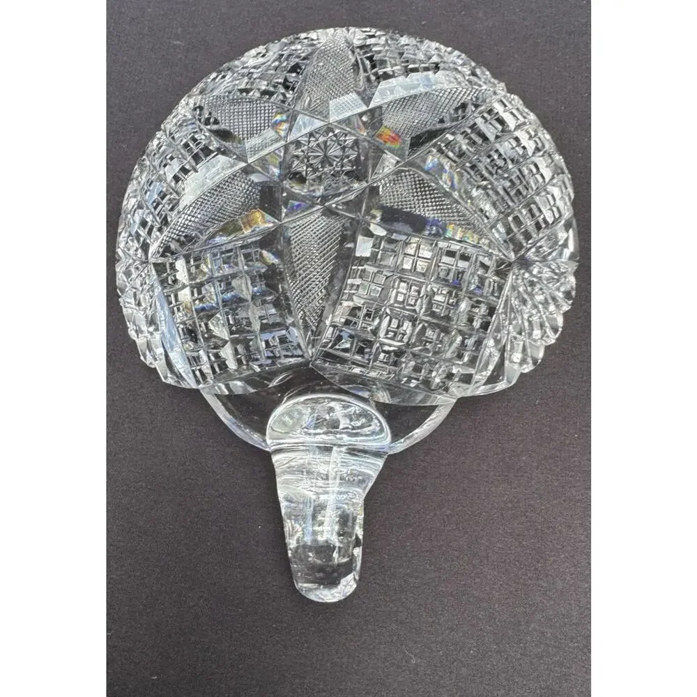 Antique American Brilliant Period ABP Cut Glass Nappy Handle Candy Dish -C13